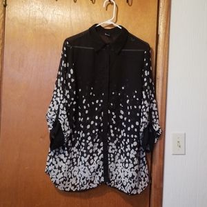 Black and white chiffon sheer blouse
